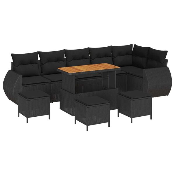 vidaXL Garden Sofa Set with Cushion 10 pcs Black Poly Rattan