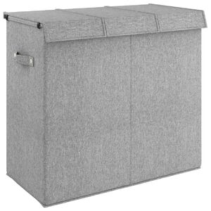 vidaXL Foldable Laundry Hamper Grey 64.5x34.5x59 cm Faux Linen Fabric