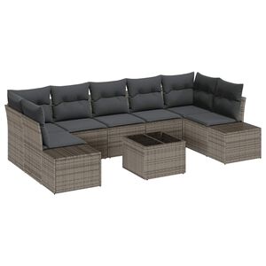 vidaXL Garden Sofa Set with Cushion 8 pcs Grey Poly Rattan