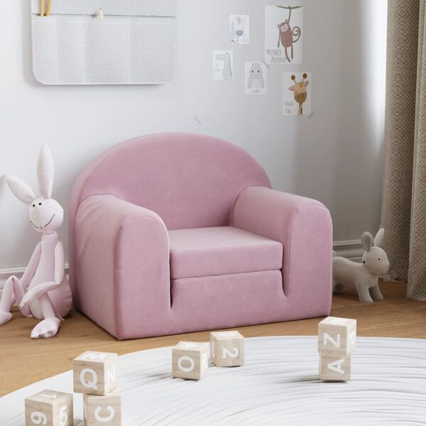 vidaXL Kids' Sofa Bed Pink Soft Plush
