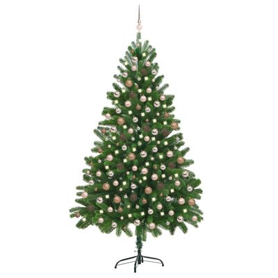 vidaXL Artificial Pre-lit Christmas Tree with Ball Set 210 cm Green