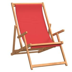 vidaXL Folding Beach Chair Solid Wood Teak Red