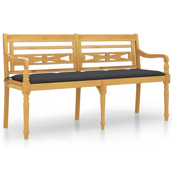 vidaXL Batavia Bench with Anthracite Cushion 150 cm Solid Wood Teak