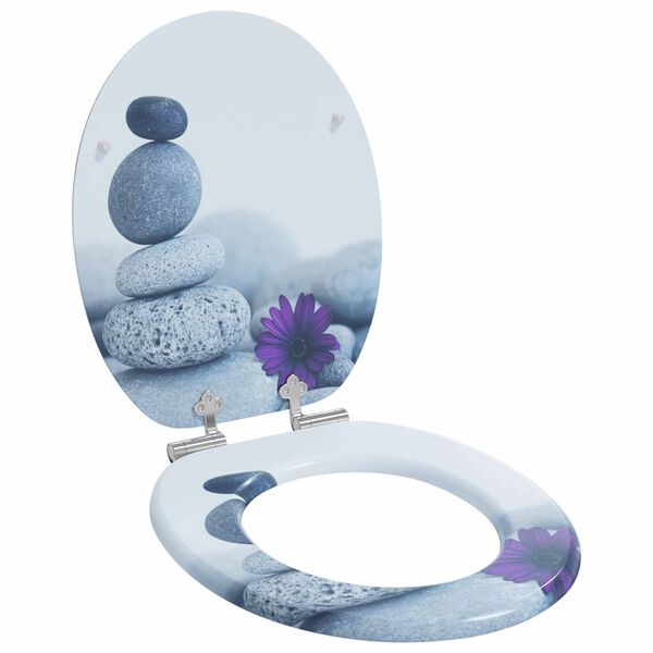 vidaXL WC Toilet Seats 2 pcs with Soft Close Lids MDF Pebbles Design
