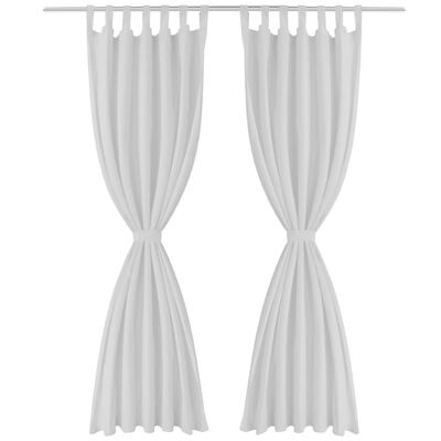 2 pcs White Micro-Satin Curtains with Loops 140 x 245 cm