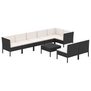 vidaXL 9 Piece Garden Lounge Set with Cushions Poly Rattan Black