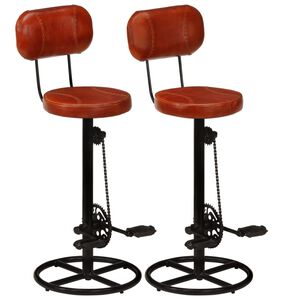 vidaXL Bar Stool | Set of 2 | Black and Brown | Real Goat Leather, Iron
