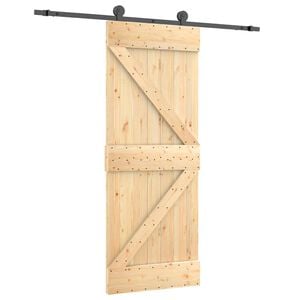 vidaXL Sliding Door Natural and Black 70 x 210 cm Solid Pine Wood