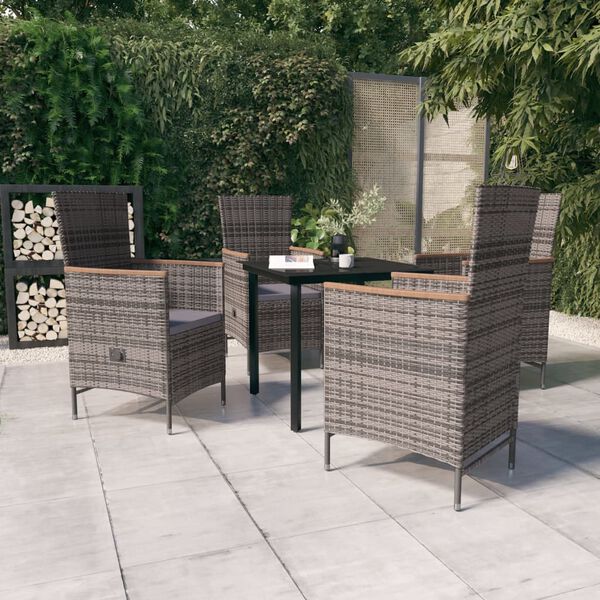 vidaXL 5 Piece Garden Dining Set with Cushions Grey