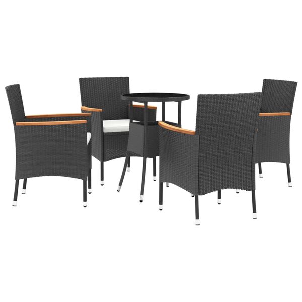 vidaXL 5 Piece Garden Bistro Set with Cushions Black Poly Rattan