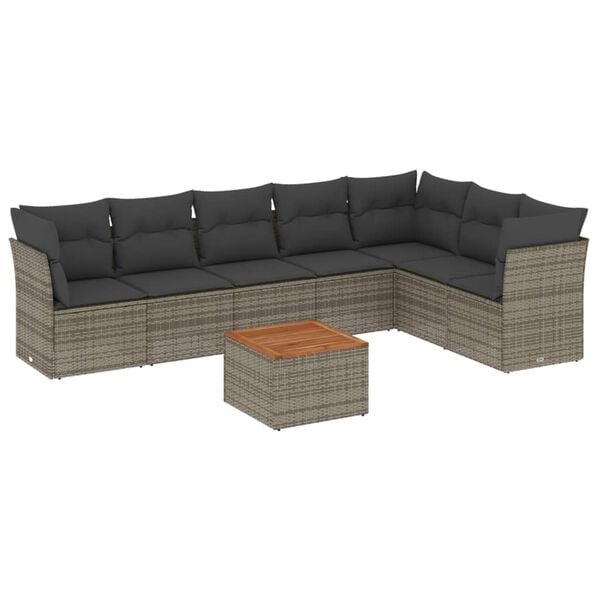 vidaXL 8 Piece Garden Sofa Set with Cushions Grey Poly Rattan