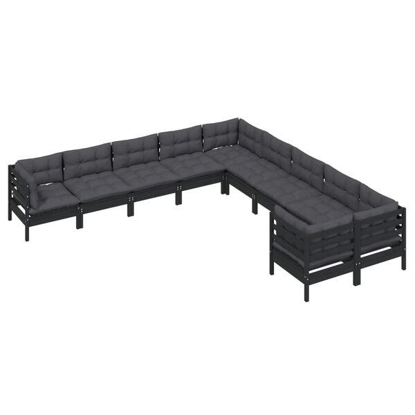 vidaXL 10 Piece Garden Lounge Set with Cushions Black Pinewood