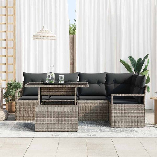 vidaXL Garden Sofa Set with Cushion 6 pcs Grey Poly rattan