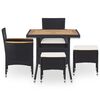vidaXL 5 Piece Outdoor Dining Set Black Poly Rattan and Acacia Wood