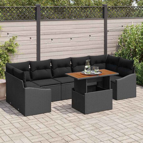 vidaXL Garden Dining Set with Cushion Manual 8 pcs Black and Brown