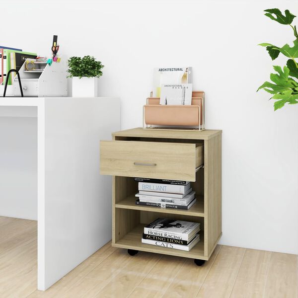 vidaXL Rolling Cabinet Sonoma Oak 46x36x59 cm Engineered Wood