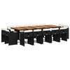 vidaXL 15 Piece Garden Dining Set with Cushions Black Poly Rattan