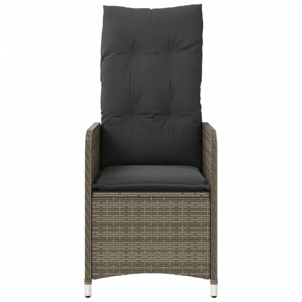 vidaXL Reclining Garden Chair with Cushions Grey Poly Rattan