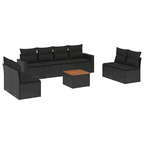 vidaXL 9 Piece Garden Sofa Set with Cushions Black Poly Rattan