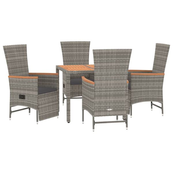 vidaXL 5 Piece Garden Dining Set with Cushions Grey Poly Rattan