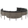 vidaXL Garden Sofa with Table and Cushions Round Grey Poly Rattan