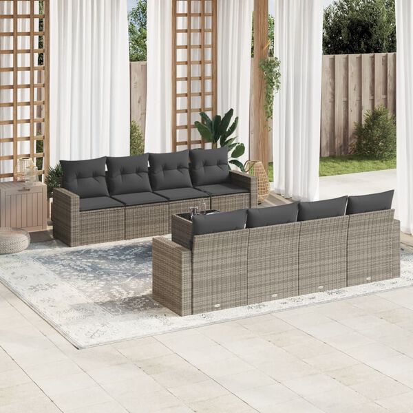 vidaXL 9 Piece Garden Sofa Set with Cushions Grey Poly Rattan