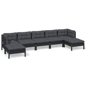 vidaXL 7 Piece Garden Lounge Set with Cushions Black Pinewood