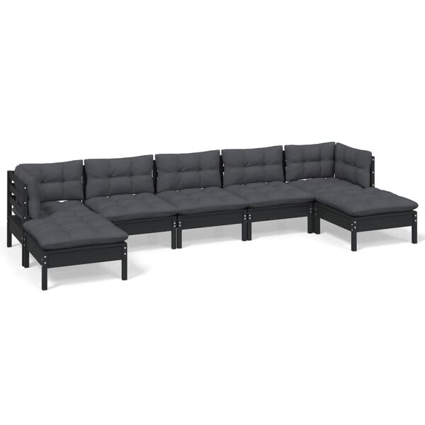 vidaXL 7 Piece Garden Lounge Set with Cushions Black Pinewood