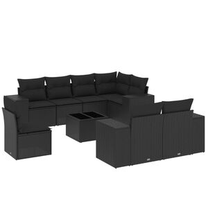 vidaXL 9 Piece Garden Sofa Set with Cushions Black Poly Rattan