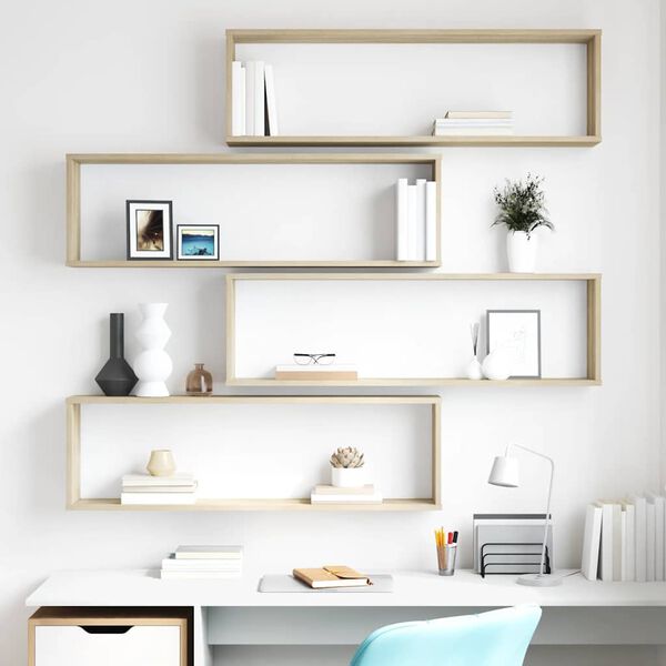 vidaXL Wall Cube Shelf 4 pcs Sonoma Oak 100x15x30 cm Engineered Wood