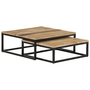 vidaXL Coffee Table | Set of 2 | Natural Mango Wood, Black