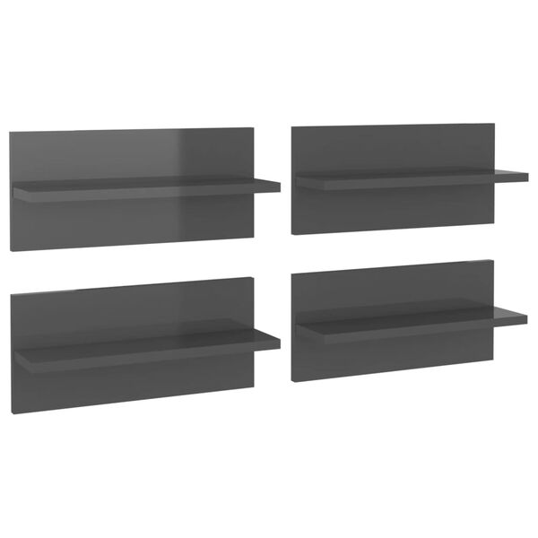 vidaXL Wall Shelves 4 pcs High Gloss Grey 40x11.5x18 cm