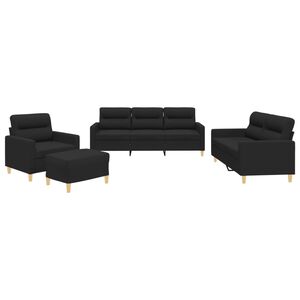 vidaXL 4 Piece Sofa Set with Cushions Black Fabric