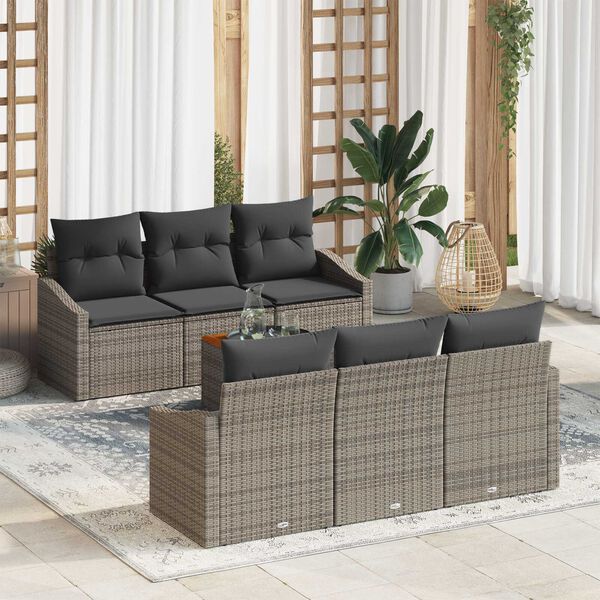 vidaXL Garden Sofa Set with Storage 7 pcs Grey Poly Rattan