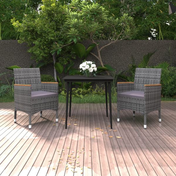 vidaXL 3 Piece Garden Dining Set with Cushions Poly Rattan and Glass