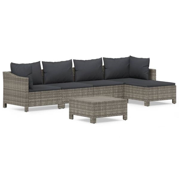 vidaXL 6 Piece Garden Lounge Set with Cushions Grey Poly Rattan