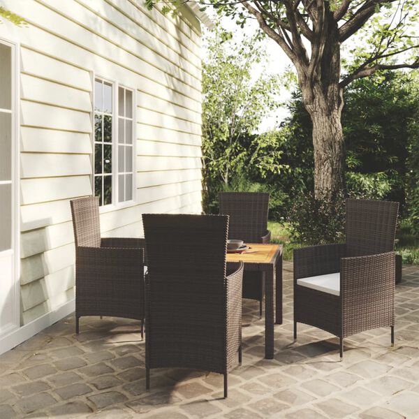 vidaXL 5 Piece Outdoor Dining Set with Cushions Poly Rattan Black