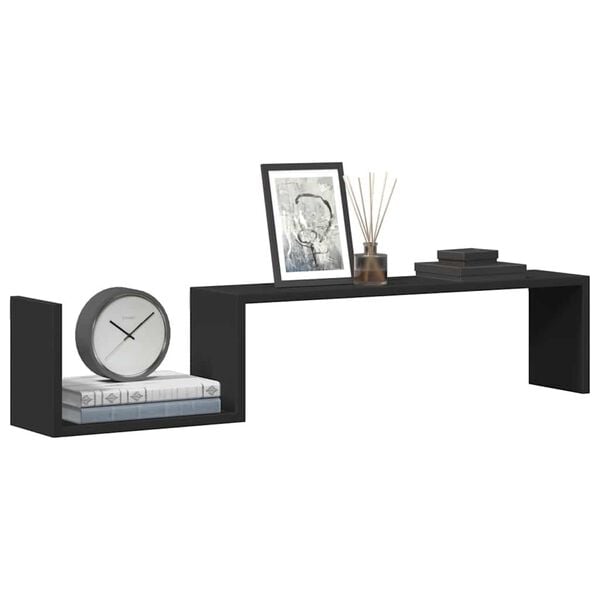 vidaXL Wall Shelf 2 pcs Black 100x15x20 cm Engineered Wood