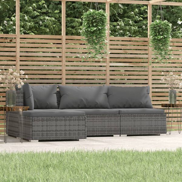 vidaXL 4 Piece Garden Lounge Set with Cushions Grey Poly Rattan