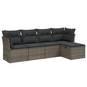 vidaXL 5 Piece Garden Sofa Set with Cushions Grey Poly Rattan