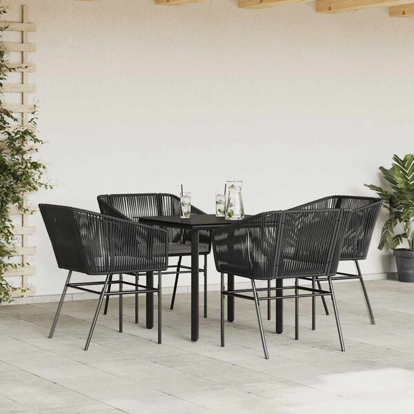 vidaXL 5 Piece Garden Dining Set with Cushions Black Poly Rattan Glass