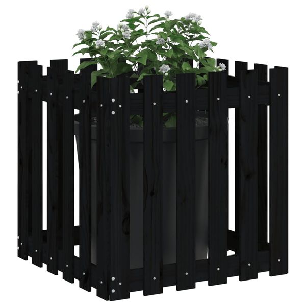 vidaXL Garden Planter with Fence Design Black 60x60x60 cm Solid Wood Pine