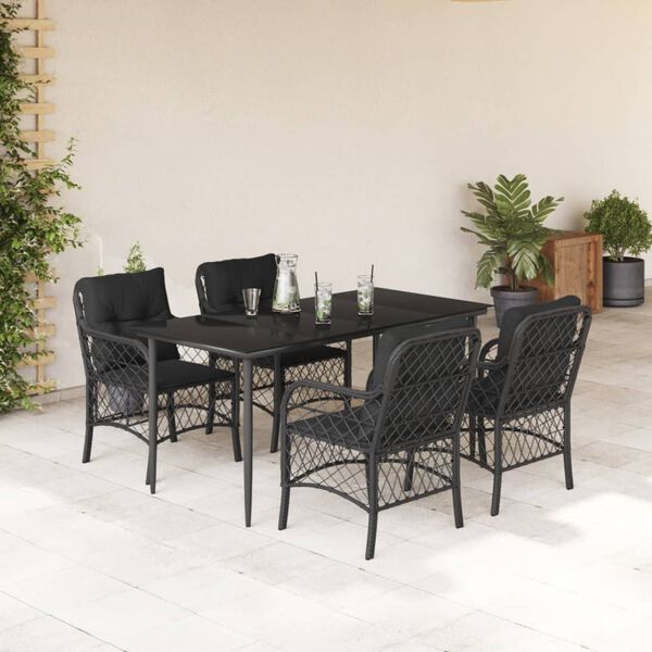 vidaXL 5 Piece Garden Dining Set with Cushions Black Poly Rattan