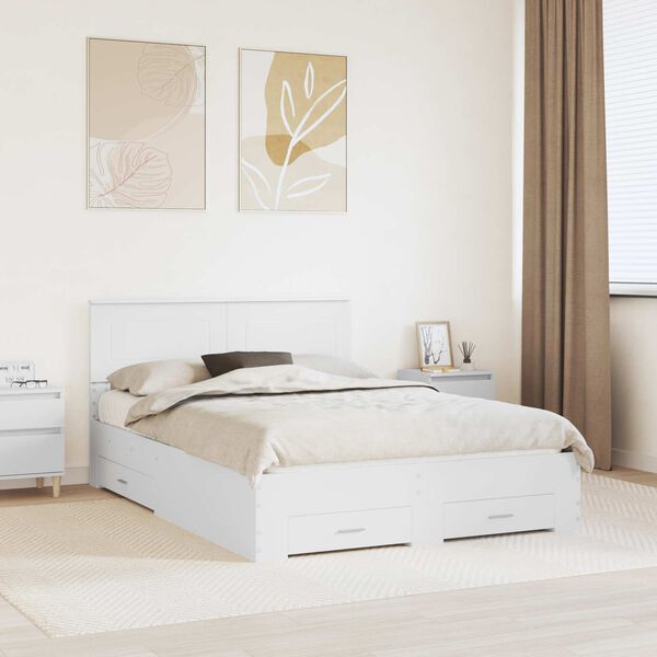 vidaXL Bed Frame with Headboard White 150 x 200 cm Engineered Wood