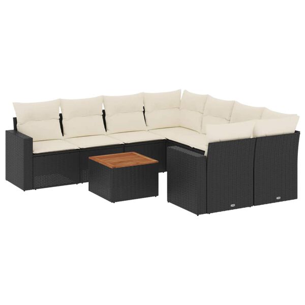 vidaXL 9 Piece Garden Sofa Set with Cushions Black Poly Rattan