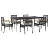 vidaXL 7 Piece Garden Dining Set with Cushions Black Poly Rattan