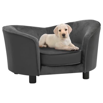 vidaXL Dog Sofa Dark Grey 69x49x40 cm Plush and Faux Leather