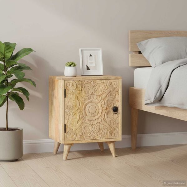 vidaXL Carved Bedside Cabinet 40x30x50 cm Solid Mango Wood