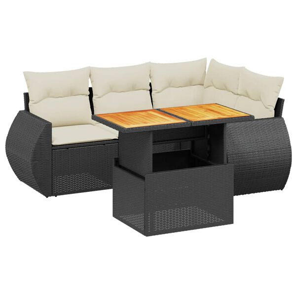 vidaXL 5 Piece Garden Sofa Set with Cushions Black Poly Rattan