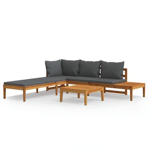 vidaXL 3 Piece Garden Lounge Set with Dark Grey Cushions Acacia Wood